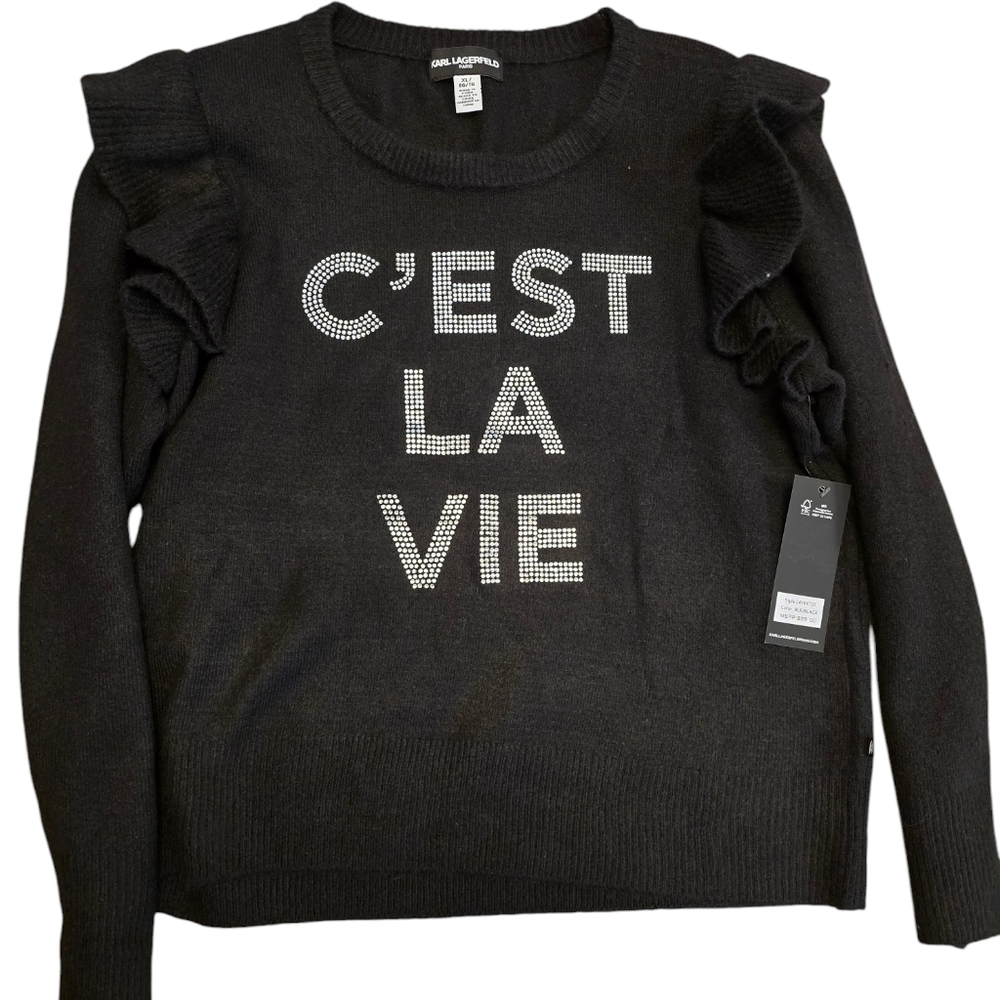 Karl Lagerfeld Black Sweater with Ruffle Sleeves
